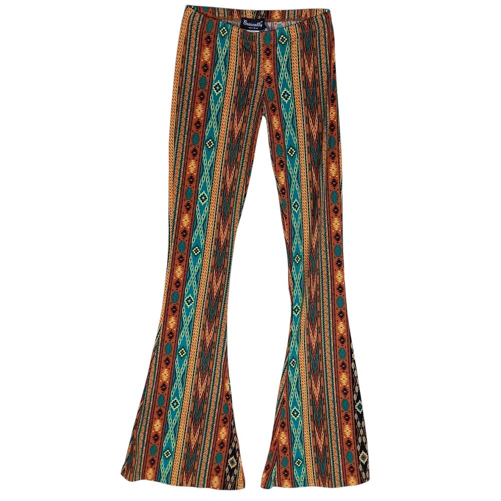 Basically Me Navajo Print Flared Pants Size Small Brown and Green Pull On